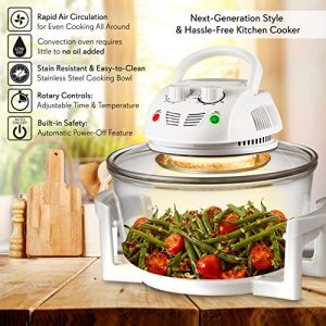 NutriChef Air Fryer, Infrared Convection, Halogen Oven Countertop, Cooking, Stainless Steel, 13 Quart 1200W, Prepare Quick Healthy Meals, for French Fries & Chips, White (PKAIRFR48)