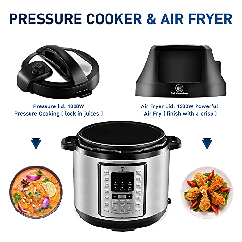 6.5Qt Pressure Cooker and Air Fryer Combos, 21-in-1 Programmable Pressure Pot with Detachable Pressure & Crisp Lid, LED Digital Touchscreen, 3Qt Air Fry Basket,Free Recipe Book, 1500W