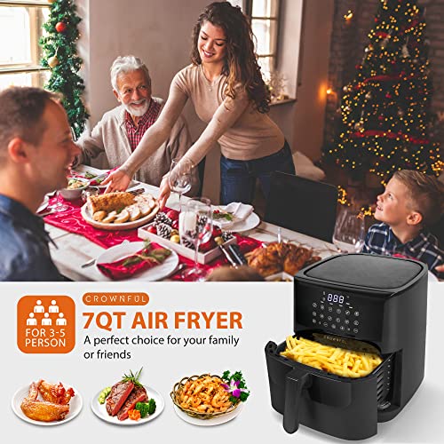 CROWNFUL 7 Quart Air Fryer, Oilless Electric Cooker with 12 Cooking Functions, LCD Digital Touch Screen with Precise Temperature Control, Nonstick Basket, 1700W, UL Listed-Black