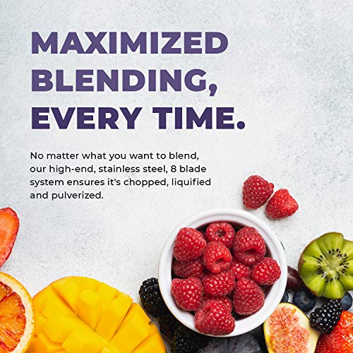 Cleanblend Ultra Blender, Low Profile Blender for Shakes and Smoothies, Compact Countertop Blender, Stainless Steel 8-Blade System, 1,000 Watt Motor, BPA-Free, Tamper Wand Included, 40-Ounce Pitcher
