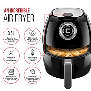 Chefman 3.6 Quart Air Fryer Oven with Space Saving Flat Basket, Oil Free Hot Airfryer w/ 60 Minute Timer & Auto Shut Off, Dishwasher Safe Parts, BPA-Free, Black