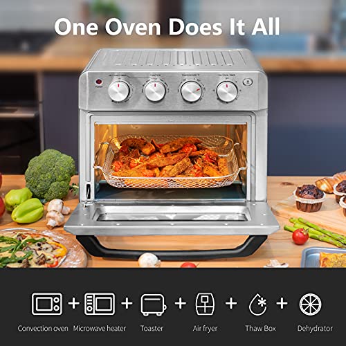 DAWAD Air Fryer Toaster Oven Combo, 7-in-1 Convection Airfryer Toaster Ovens Countertop with 33 Original Recipes, Bake, Broil, Toast, Reheat, Fry Oil-Free, 19 QT, Stainless Steel