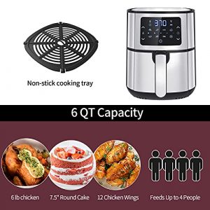 Air Fryer 6 Quart, 11 in 1 Large Air Fryers with Digital Screen, 100-400℉ Electric Oilless Cooker for Air Roast, Bake, Reheat & Dehydrate, Non-Stick Basket Dishwasher Safe, Healthy Cooking Recipes