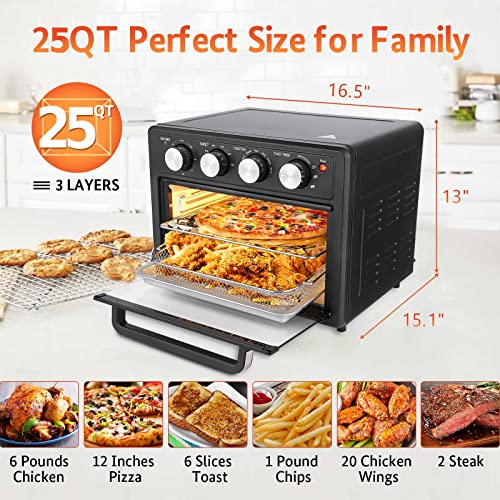 Binkols Air Fryer Oven 25 Quart, 7-in-1 Large Toaster Oven Air Fryer Combo, Large Air Fryer with Air Fry, Broil, Toast, Bake, Warm, 7 Preset Functions, 4 Accessories, 1700W Heats Up Quickly to 450°F