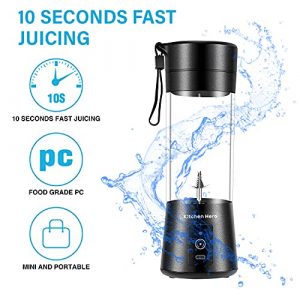 KITCHEN HERO Personal Blender for Shakes, Juices, Protein, & Smoothies | Portable Smoothie Maker Travel Blender with 2000 mAh USB Charging Battery | 6 Stainless Steel Blades | 13 oz Cup