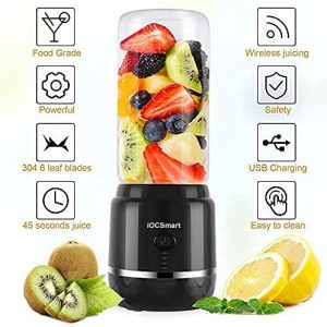 iOCSmart Portable Blender USB Rechargeable, Small Electric Personal Juicer Blender for Shakes and Smoothie with 2 Juice Cup Travel Bottle (Black)