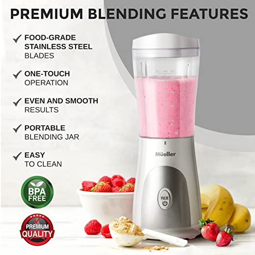 Mueller Ultra Bullet Personal Blender for Shakes and Smoothies with 15 Oz Travel Cup and Lid, Juices, Baby Food, Heavy-Duty Portable Blender, White