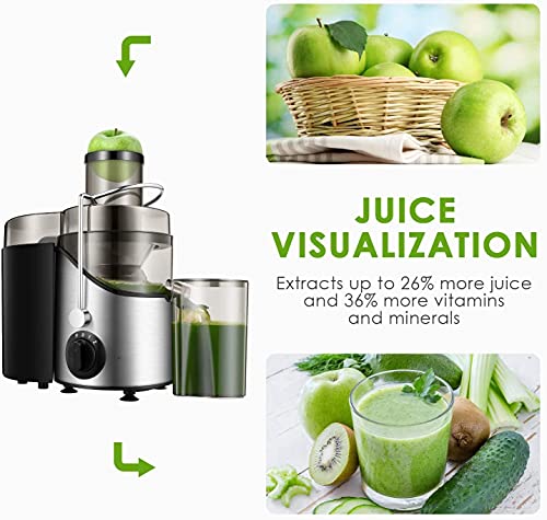 Juicer Machines Easy to Clean, 3 Speed Juice Extractor, with 3'' Wide Mouth, for Fruits and Vegs, with Non-Slip Feet, BPA-Free