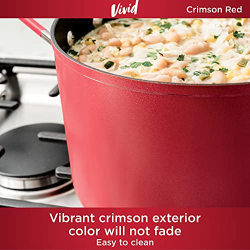 Ninja C20480 Foodi NeverStick Vivid 8-Quart Stock Pot with Glass Lid, Nonstick, Durable & Oven Safe To 400°F, Cool-Touch Handles, Crimson Red