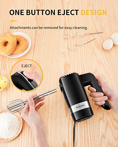 SHARDOR Hand Mixer Powerful 300W Ultra Power Electric Hand Mixer with Turbo for Whipping Mixing Cookies, Brownies, Cakes, Dough Batters