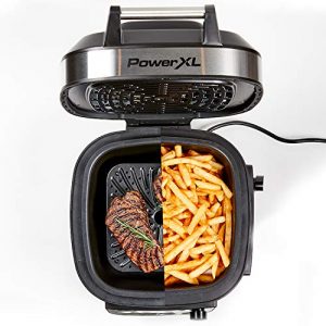 PowerXL Grill Air Fryer Combo Deluxe 6 QT 12-in-1 Indoor Grill, Air Fryer, Slow Cooker, Roast, Bake, 1550-Watts, Stainless Steel Finish
