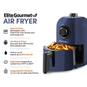 Elite Gourmet EAF1121BG Personal 1.1 Qt. Compact Space Saving Electric Hot Air Fryer Oil-Less Healthy Cooker, Timer & Temperature Controls, PFOA/PTFE Free, 1000W