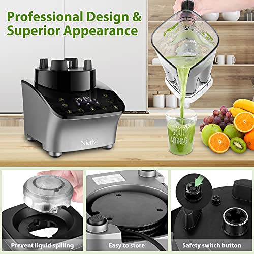 1200W Blenders for Kitchen, Nictiv 25000RPM Blender for Shakes and Smoothies, Touch Screen Smoothie Blender with 5 Pre-set Programs and 9 Speeds Control,68oz Countertop Blender for Ice Crushing
