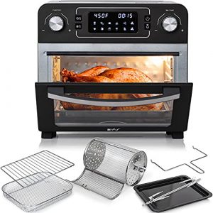Deco Chef 24 QT Black Stainless Steel Countertop 1700 Watt Toaster Oven with Built-in Air Fryer and Included Rotisserie Assembly, Grill Rack, Frying Basket, and Baking Pan