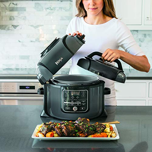 NINJA Foodi Cooker, Steamer & Air w/TenderCrisp Technology Pressure Cooker & Air Fryer All-in-One, 6.5 quart w/dehydrate, Black/Gray (Renewed)