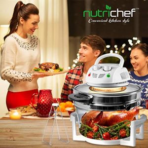 Nutrichef PKAIRFR48.5 Air Fryer, Infrared Convection, Halogen Oven Countertop, Cooking, Stainless Steel, 13 Quart 1200W, Prepare Quick Healthy Meals, for French Fries & Chips (White), One Size