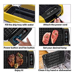 Indoor Grill Electric Grill CUSIMAX Smokeless Grill Portable Korean BBQ Grill with Turbo Smoke Extractor Technology, Non-stick Removable Grill Plate, Great for Party, Yellow(Single Plate)