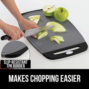 Gorilla Grip Reversible, Oversized, Thick Cutting Board Set of 3, Grip Handle, Deep Juice Grooves, Slip Resistant, Large Kitchen Chopping Boards for Meat, Veggies, Fruits, Dishwasher Safe, Black Gray