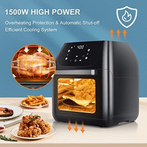 13 QT Air Fryer Oven, Aigostar 10 in 1 Air Fryer with Rotisserie, Dehydrate, Toaster, Convection Oven, 1500W Large Air Fryer Toaster Oven, Dishwasher Safe and ETL Certified with Accessories
