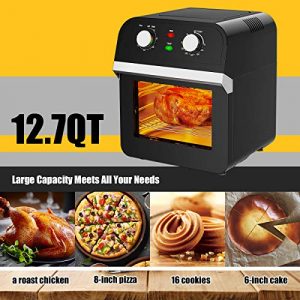 COSTWAY Air Fryer Oven, 12.7QT Large Capacity Air Fryer Oven with Rotisserie, Dehydrator, Multifunctional 1600W Air Fryer Oven with 10 Accessories, Viewing Window, Interior Light, Pause and Rotating Function, Black