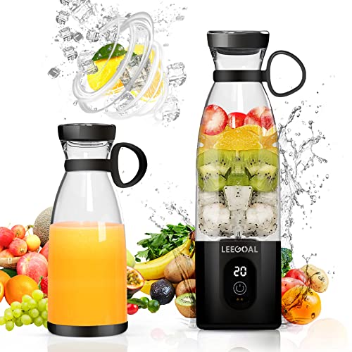 Smoothie Blender, Mini Blender for Shakes and Smoothies, 18oz Portable Blender USB Rechargeable, As POWERFUL As Many Countertop Blenders/Crushes Ice Cubes, Frozen Fruit, Nuts/3X MORE POWERFUL Than Most USB Personal Blenders, Leegoal Blender Bravo Black