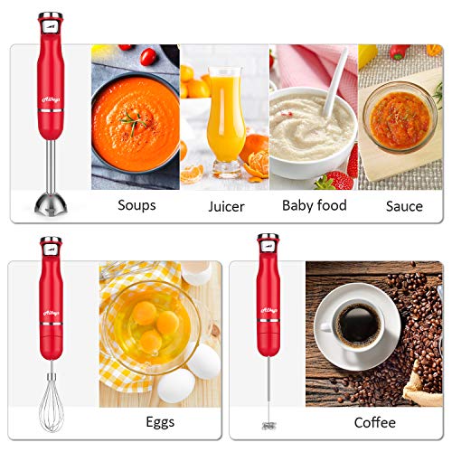 ALLKEYS 500W Immersion Hand Blender,4-in-1 Stainless Steel Stick Blender(Titanium Reinforced), Smart Stepless Speed, Includes 600ml Mixing Beaker / Whisk Attachment /Milk Frother, BPA-Free, Add Food Chopper