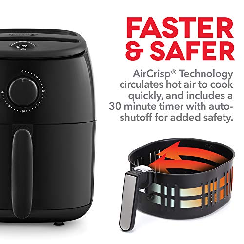 DASH Tasti-Crisp™ Electric Air Fryer Oven Cooker with Temperature Control, Non-Stick Fry Basket, Recipe Guide + Auto Shut Off Feature, 1000-Watt, 2.6Qt, Black