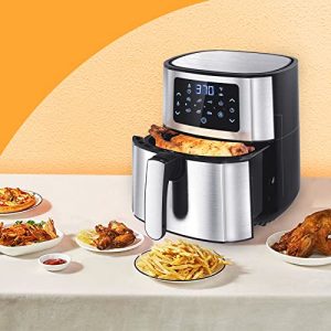 Air Fryer, Moochain 6 Qt Air Fryer Stainless Steel Air Fryer Hot Oven Oilless Cooker with Nonstick Air Fryer Basket, LED Touch Screen, Recipes Book, Presets & Preheat Function, Black