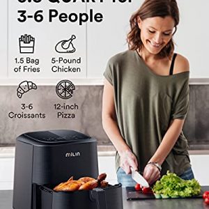 Air Fryer, Milin 1700w XL Air Fryer with 100 Recipes Cookbook, LED Touch Screen Electric Hot Air Fryer Oven with 7 Presets, 5.8 QT Digital Air Fryer with 7 Presets, Non-stick Oilless Cooker