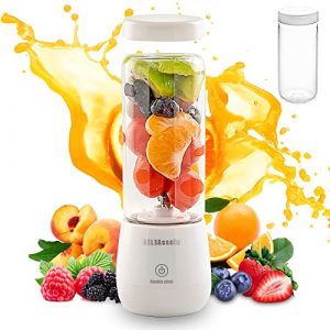 Portable Blender, Personal Blender, Mini Blender, Blender for Shakes and Smoothies, USB Rechargeable for Travel, Gym, Office, 4000mAh LCD Button 3D Six Blades 15 Oz, 2 glass cups