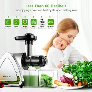 Slow Juicer Machines, HOMEVER Cold Press juicer with Reverse Function, Easy to Clean, Quiet Motor, High Nutrient Wheatgrass Juicer with Juice Jug & Brush, Bpa Free, Silver