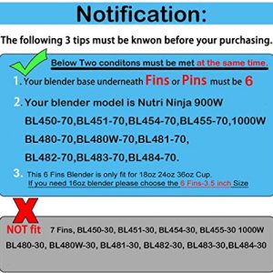 6 Fins Blender Replacement Parts Suitable for Nutri Ninja Extractor Bottom Blade Auto iQ BL450-70 BL451-70 BL454-70 BL481-70 BL482-70 BL483-70 Only Fit for 24 oz & 32 oz