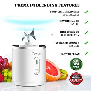 Portable Blender, Personal Travel Blender Cup for Shakes and Smoothies,14Oz Mini Smoothie Blender USB Rechargeable, Six 3D Blades for Great Mixing (White)