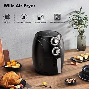 Willz Compact Small Air Fryer 2.6 Quart, Oil Free Quick Cook with Time & Temperature Control & Auto Shut Off Feature, Non-Stick Air Fry Basket, 1200W Black