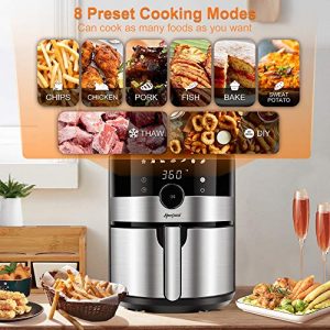 Hoepaid Air Fryer, No Oil Stainless Steel Oven with 3.6QT Capacity, Non-Stick Basket and Rack Included, Touch Screen and Knob, 8 Preset Modes, Display Digitale a LED，Suitable for Office, Home or Party, Hot Air Fryer 1350W