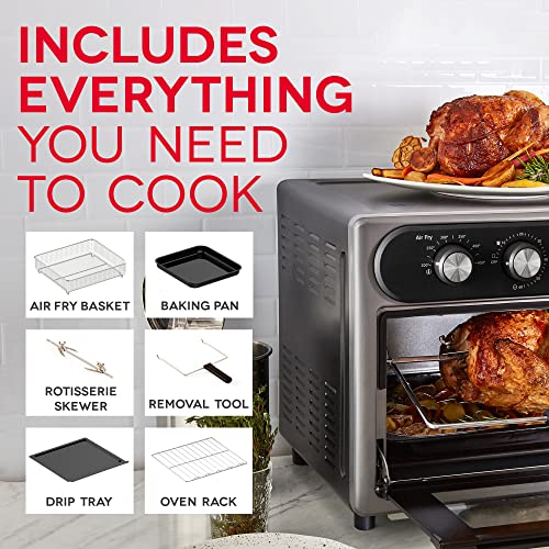 Dash Chef Series 7 in 1 Convection Air Fry Oven with Non-stick Fry Basket, Baking Pan & Rack, 23L, 1500-Watt - Graphite