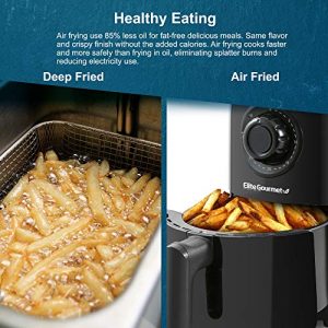 Elite Gourmet EAF1121 Personal 1.1 Qt. Compact Space Saving Electric Hot Air Fryer Oil-Less Healthy Cooker, Timer & Temperature Controls, PFOA/PTFE Free, 1000W