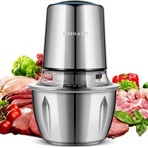 Electric Food Chopper, MOSAIC Small Food Processor with Garlic Peeler and 4 Titanium Coating Blades, 5 Cup Stainless Steel Bowl for Fruit Vegetable Nuts Onion Meat Salad Chopper