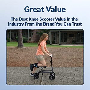 KneeRover Economy Knee Scooter Steerable Knee Walker Crutch Alternative with DUAL BRAKING SYSTEM in Matte Black