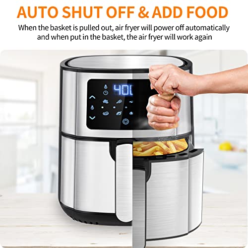 Air Fryer, Moochain XL 6 Quart Electric Hot Oilless Oven with LCD Touch Screen has 8 Cooking Presets, Adjustable Time and Temperature, Non-stick Basket Easy Clean, ETL Certified (72 Recipe Included)