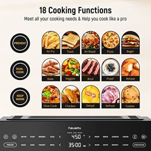 Fabuletta 18-in-1 Air Fryer Toaster Oven Combo - XL Large Smart Countertop Convection Oven 1800W Digital Touchscreen, Double-layer Glass Door, 5 Accessories, Dual Cook, Dehydrate, Pizza, Toast, Bake