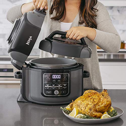 NINJA Foodi Cooker, Steamer & Air w/TenderCrisp Technology Pressure Cooker & Air Fryer All-in-One, 6.5 quart w/dehydrate, Black/Gray (Renewed)