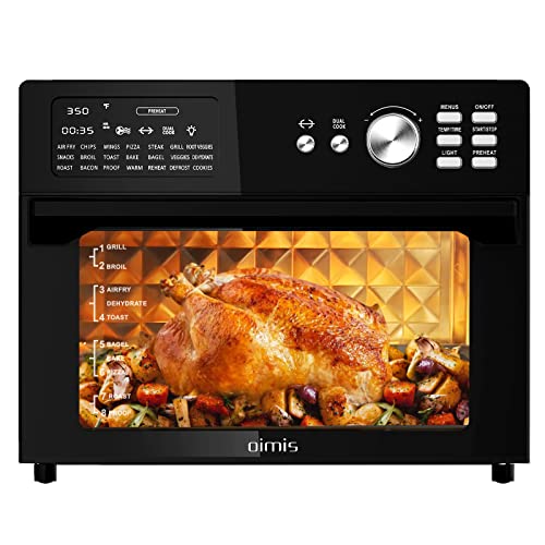 OIMIS Air Fryer Toaster Oven Countertop,32QT XL Large Air Fryer Combo,21 in 1 Digital Toaster Oven with Rotisserie,Patented Dual Duct System,7 Accessories,cETL Certified,Manufacturer,Black