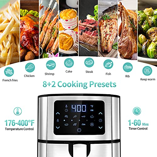 Air Fryer, Nebulastone 6QT Electric Oven Oilless Cooker LCD Touch Screen with 7 Cooking Preset, Preheat and Temp/Time Control Function, Nonstick Basket Easy Clean, ETL Certified (72 Recipe Included)