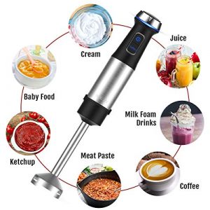 NXONE Immersion Hand Blender - 500W-Stepless Speed 4-in-1 Smart Stick Blender with 800ml Mixing Beaker, Milk Frother, Egg Whisk for Smoothies/Puree Baby Food/Sauces/Soups, Black