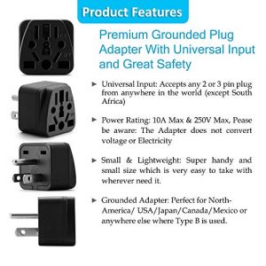 US Plug Adapter Unidapt European to USA Plug Adapter 2-Pack Europe to American Outlet Plug Adapter, EU to US Adapters, EU/UK/AU/IN/CN/JP/Asia/Italy to USA/Canada Travel Power Plug Adapter (Type A & B)