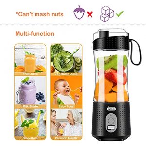 Portable Blender, Personal Size Blender for Smoothies, Juice and Shakes, Mini Blender with Powerful Motor 4000mAh Rechargeable Battery, Six Blades, for Home, Travel, Office (Black)