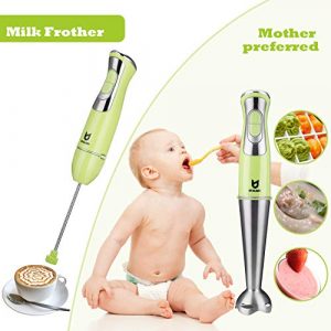 Immersion Hand Blender, UTALENT 5-in-1 8-Speed Stick Blender with 500ml Food Grinder, BPA-Free, 600ml Container,Milk Frother,Egg Whisk,Puree Infant Food, Smoothies, Sauces and Soups - Green
