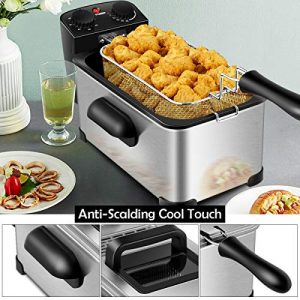 COSTWAY Deep Fryer, 1700W Electric Stainless Steel Deep Fryer -3.2qt Oil Container & Lid w/ View Window, 12 Cups Frying Basket w/ Hook, Adjustable Temperature and Timer, Professional Grade
