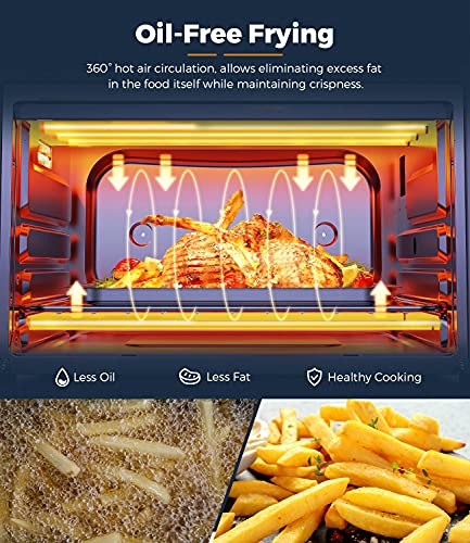 Dreamiracle Air Fryer Toaster Oven Combo 21 Quart 7-in-1 Countertop Dehydrator for Chicken, Pizza, Cookies, 1550W, 4 Accessories Included, Easy to Control with Timer Bake Broil Toast Setting, 6-Slice